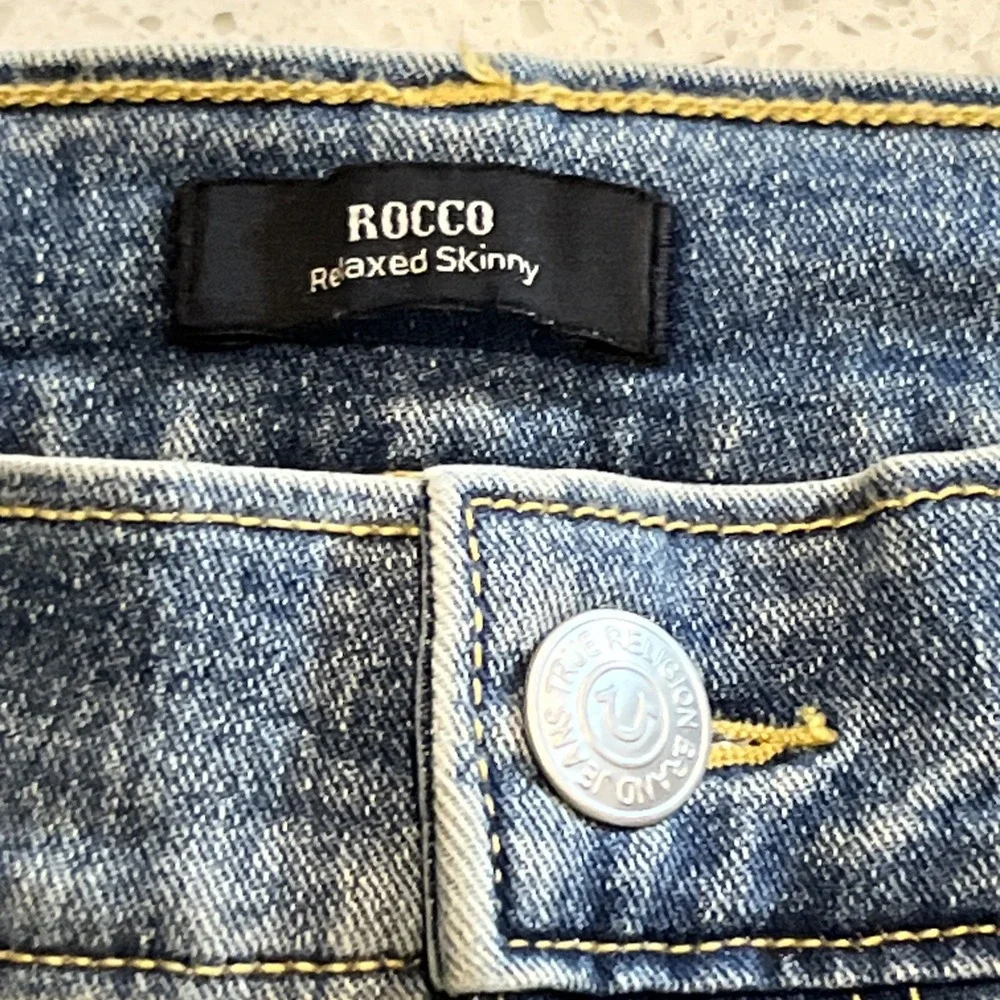 True Religion Jeans Mens 34X31 Blue Denim Rocco Snap‎ Flap Relaxed Skinny NWT